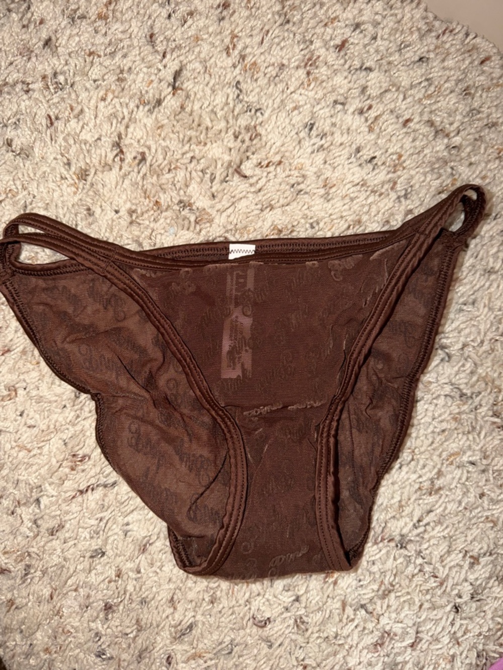 PINK Victoria's Secret Brown Logo Sheer Bikini Panty